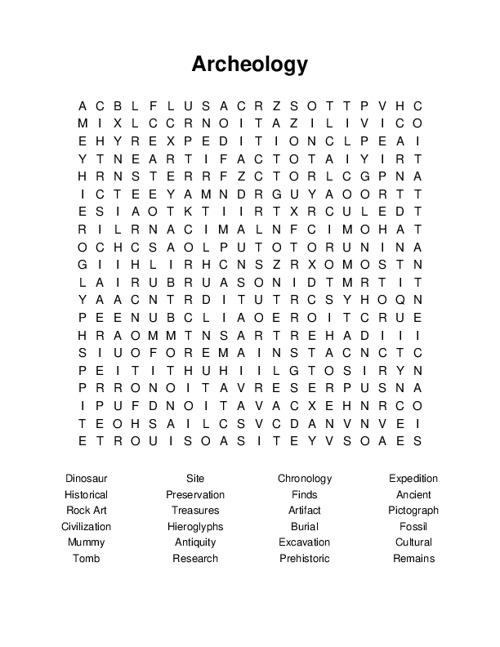 Archeology Word Search Puzzle