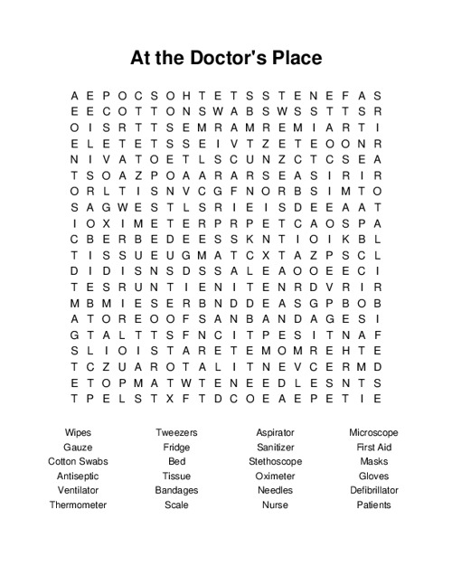 At the Doctors Place Word Search Puzzle
