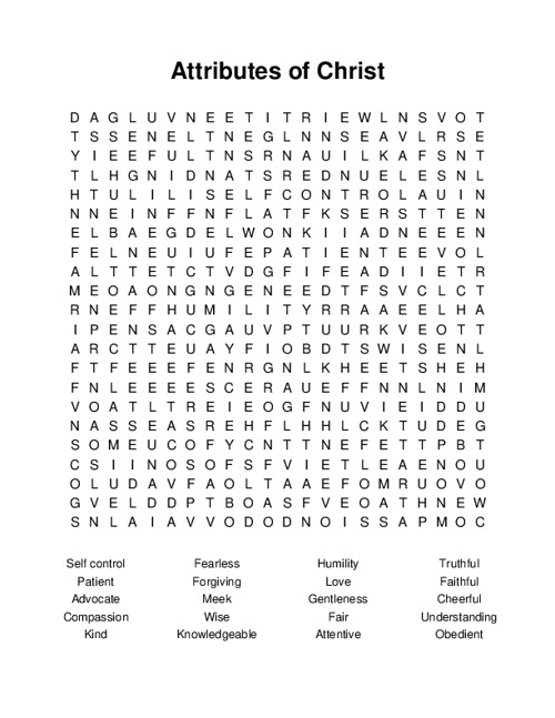 Attributes of Christ Word Search Puzzle
