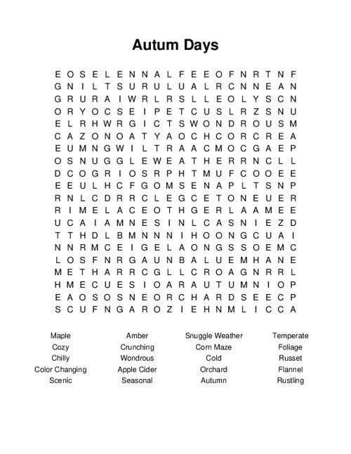 Autum Days Word Search Puzzle