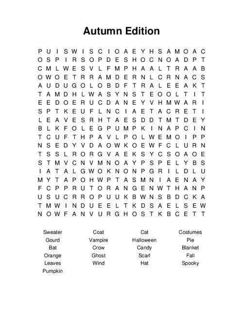 Autumn Edition Word Search Puzzle
