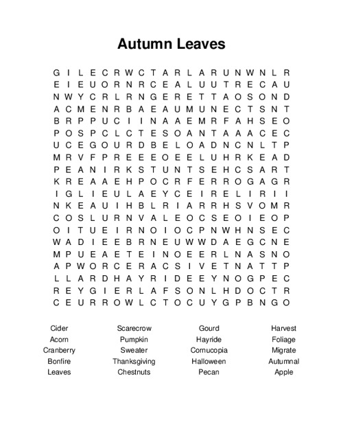 Autumn Leaves Word Search Puzzle