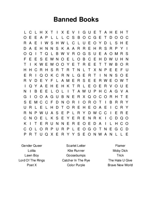 Banned Books Word Search Puzzle