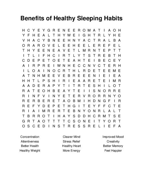  Benefits Of Healthy Sleeping Habits Word Search