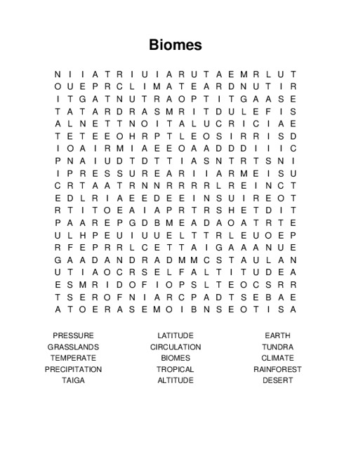 Biomes Word Search Puzzle