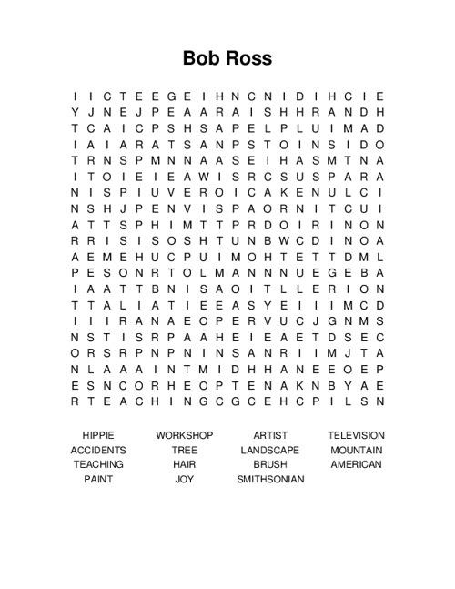 Bob Ross Word Search Puzzle