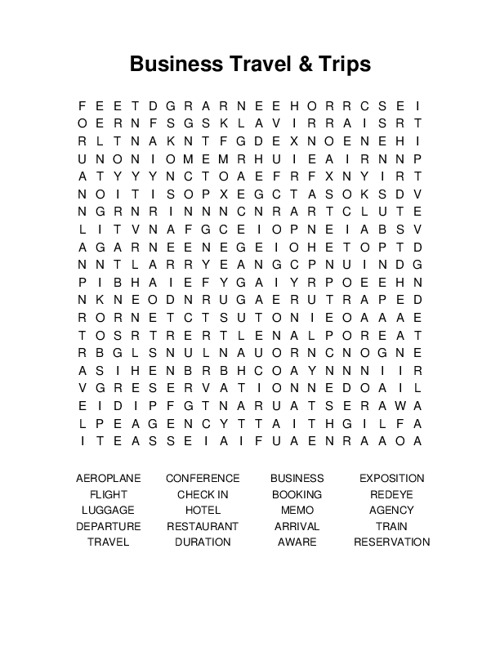 Business Travel & Trips Word Search Puzzle