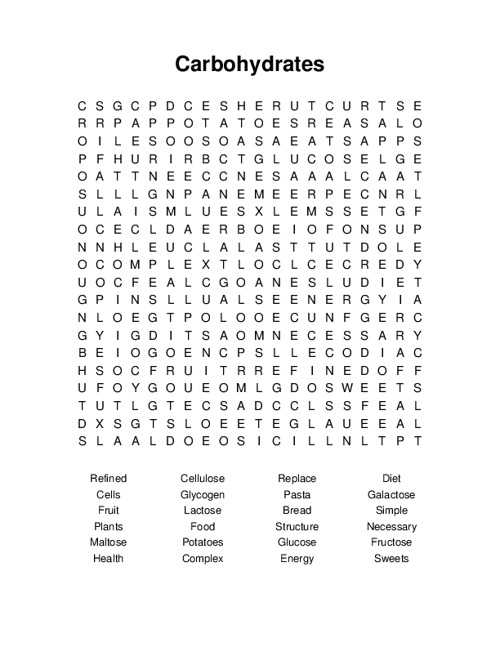 Carbohydrates Word Search Puzzle