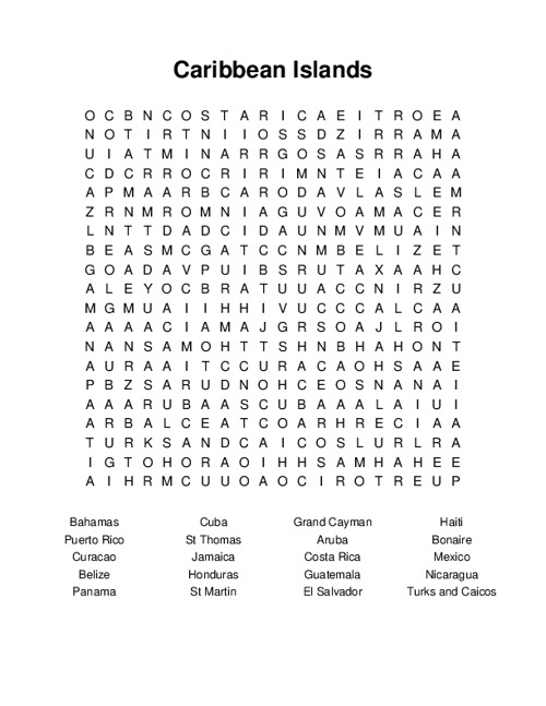 Caribbean Islands Word Search Puzzle