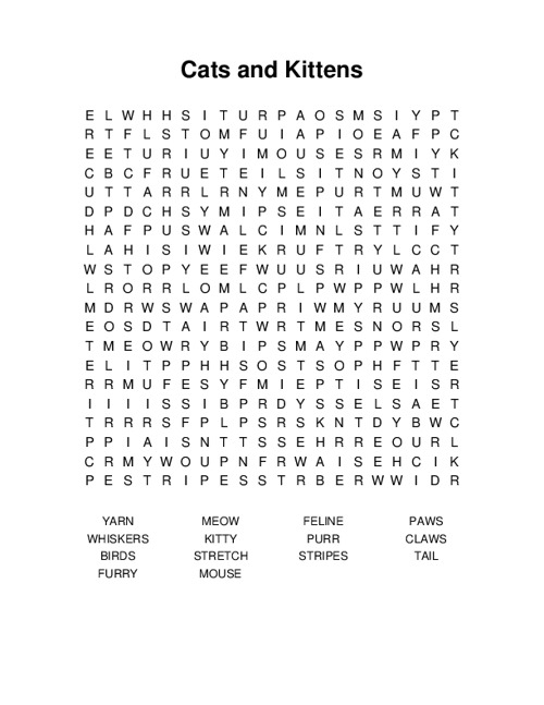 Cats and Kittens Word Search Puzzle