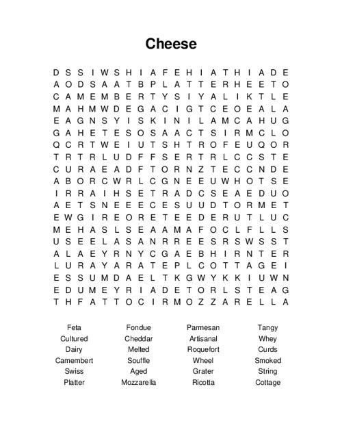 Cheese Word Search Puzzle