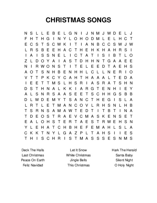 CHRISTMAS SONGS Word Search Puzzle