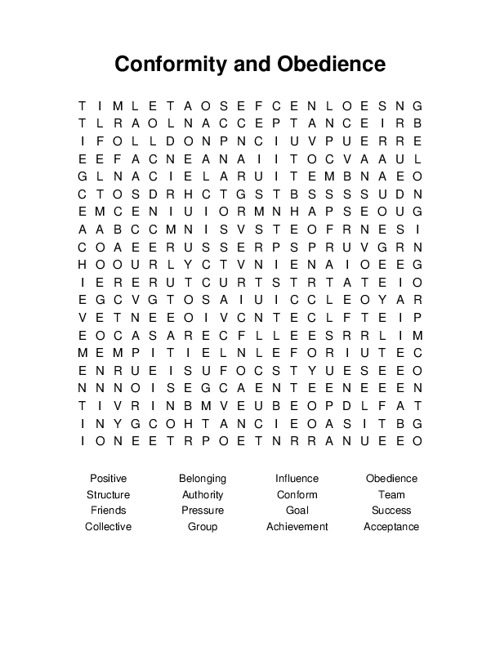Conformity and Obedience Word Search Puzzle