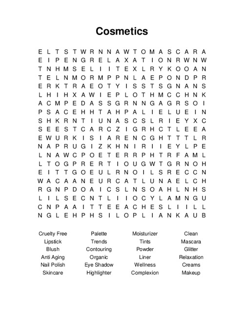 Cosmetics Word Search Puzzle