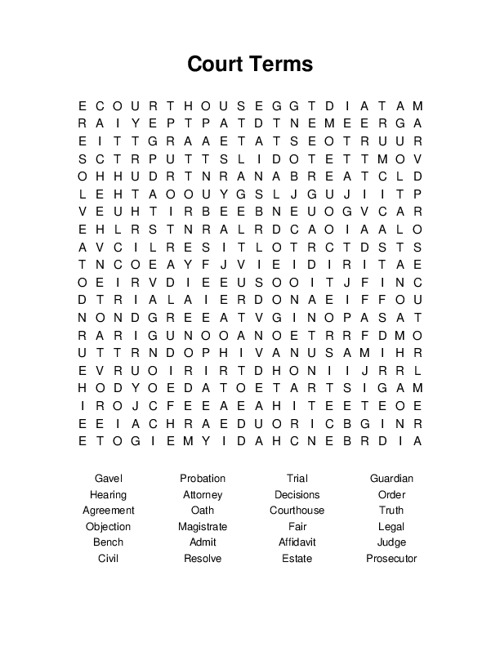 Court Terms Word Search Puzzle