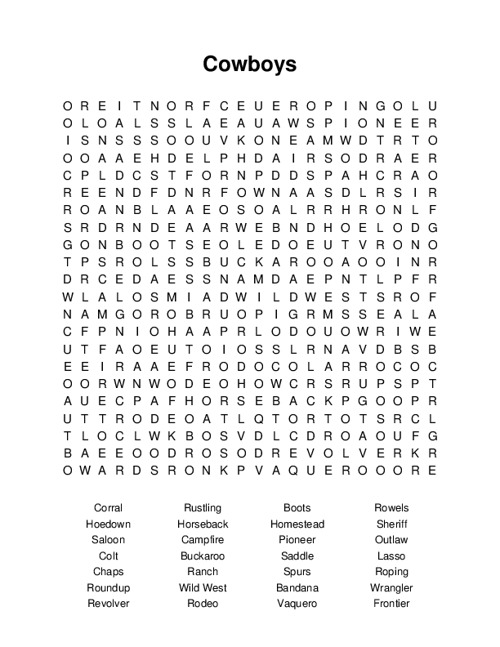 Cowboys Word Search Puzzle