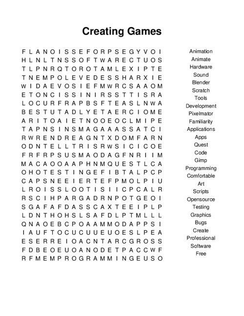 Creating Games Word Search Puzzle