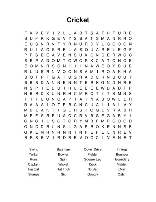 Cricket Word Search Puzzle