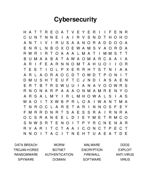 Cybersecurity Word Search Puzzle