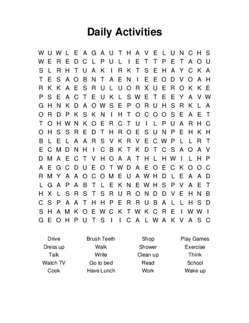 Daily Activities Word Search Puzzle