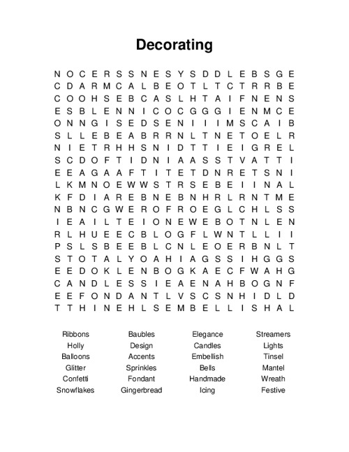 Decorating Word Search Puzzle