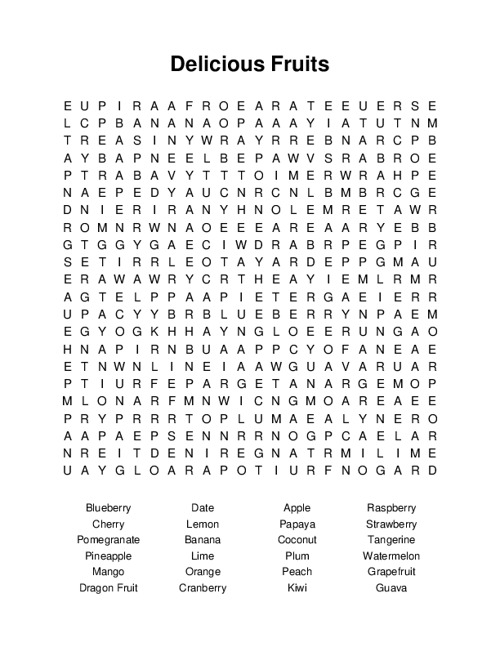 Delicious Fruits Word Search Puzzle