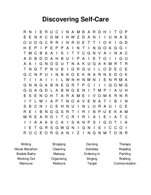 Discovering Self-Care Word Search Puzzle