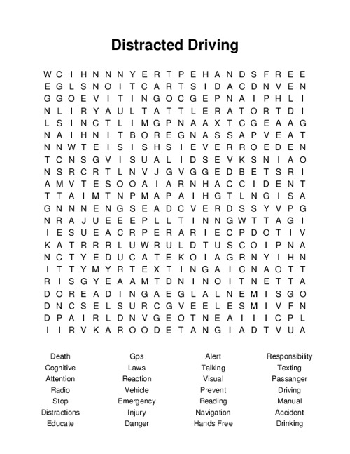 Distracted Driving Word Search Puzzle
