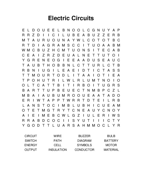 Electric Circuits Word Search Puzzle