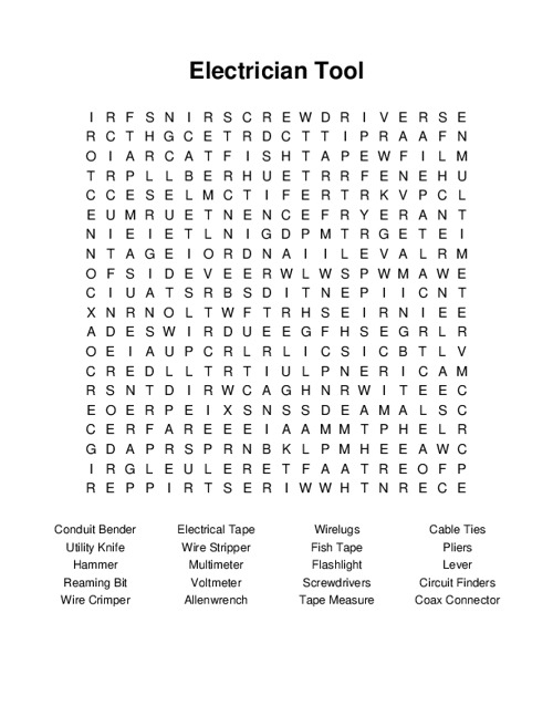 Electrician Tool Word Search Puzzle