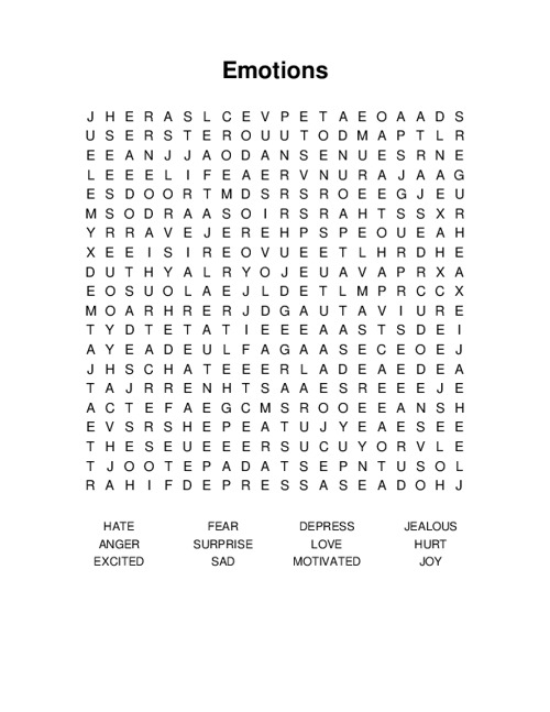 Emotions Word Search Puzzle