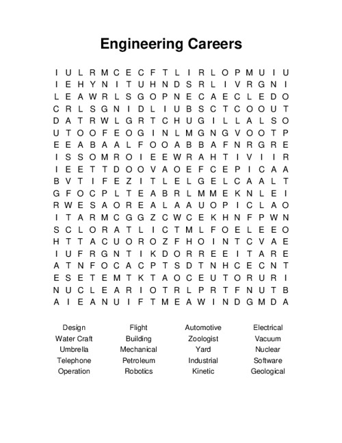 Engineering Careers Word Search Puzzle