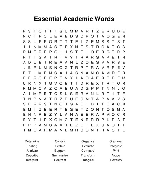 Essential Academic Words Word Search Puzzle