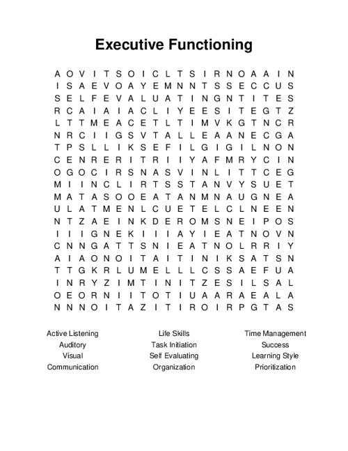 Executive Functioning Word Search Puzzle