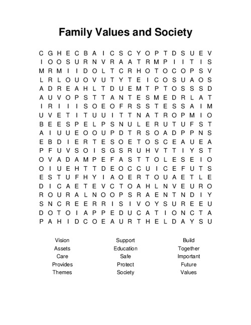 Family Values and Society Word Search Puzzle