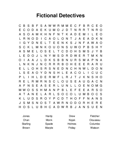 Fictional Detectives Word Search Puzzle