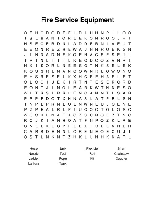 Fire Service Equipment Word Search Puzzle