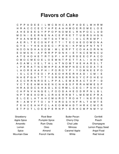 Flavors of Cake Word Search Puzzle
