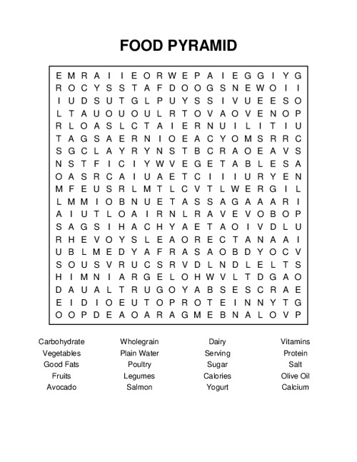 FOOD PYRAMID Word Search Puzzle
