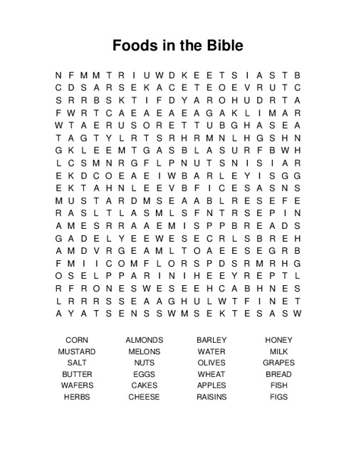 Foods in the Bible Word Search Puzzle