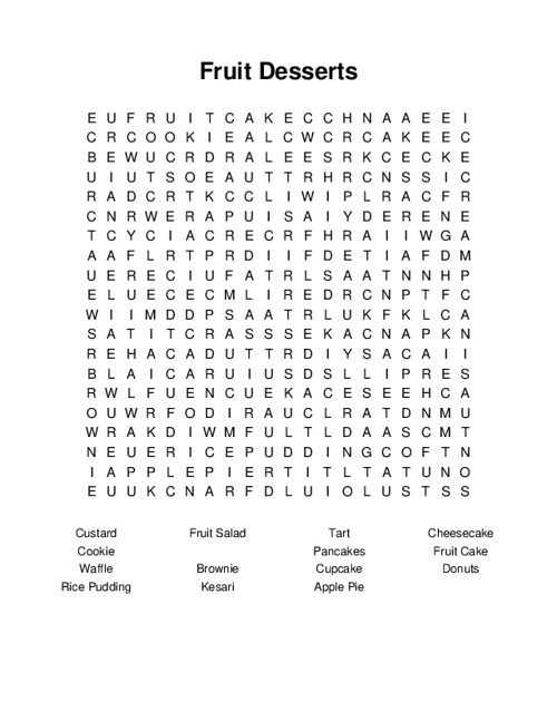 Fruit Desserts Word Search Puzzle