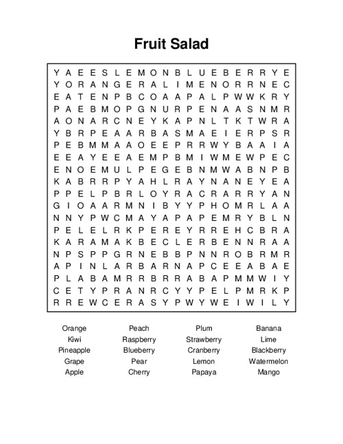 Fruit Salad Word Search Puzzle