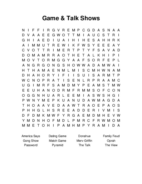 Game & Talk Shows Word Search Puzzle