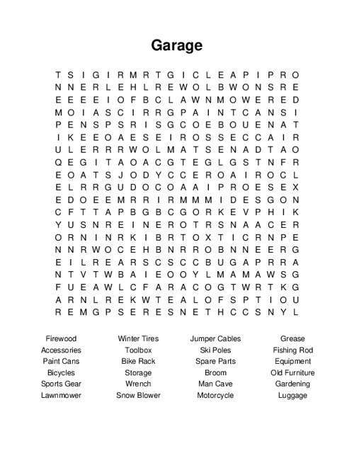 Garage Word Search Puzzle