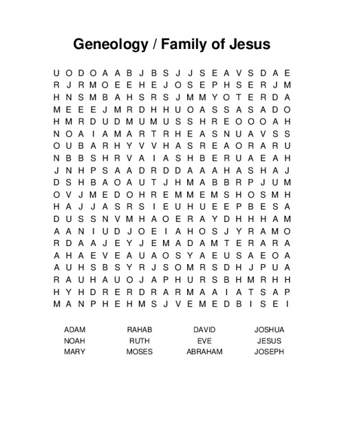 Geneology / Family of Jesus Word Search Puzzle