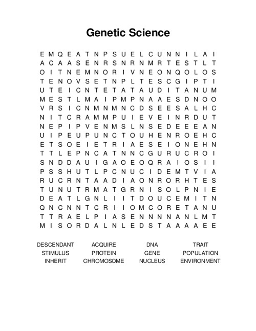 Genetic Science Word Search Puzzle