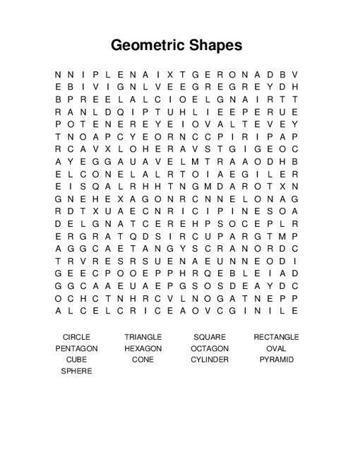 Geometric Shapes Word Search Puzzle