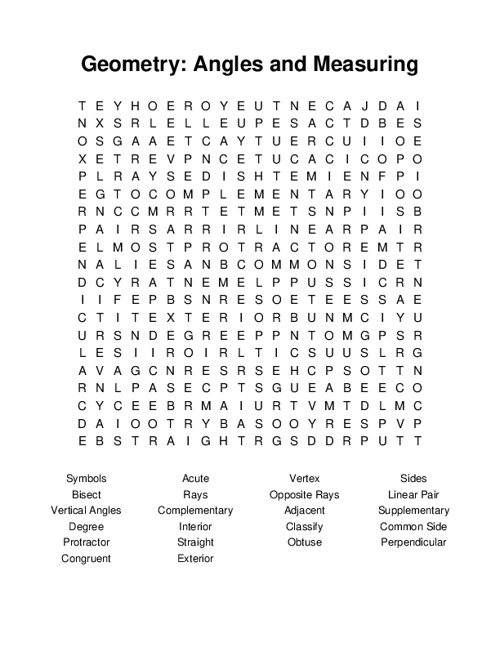 Geometry: Angles and Measuring Word Search Puzzle