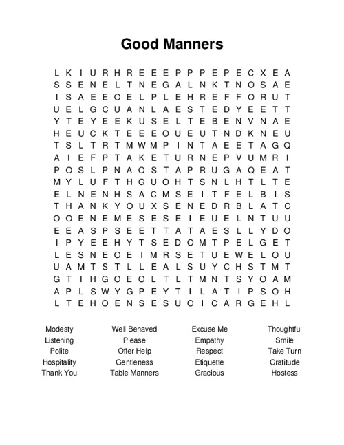 Good Manners Word Search Puzzle