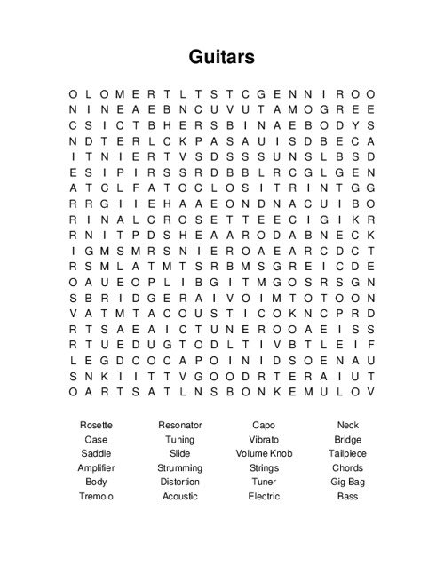 Guitars Word Search Puzzle